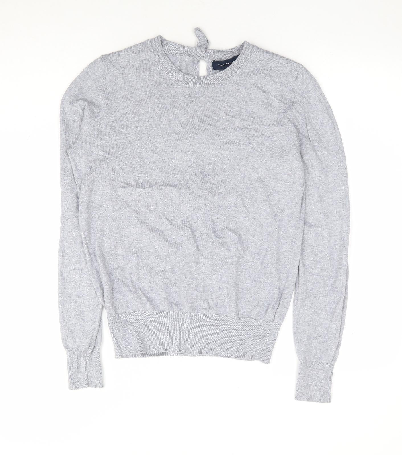 French Connection Womens Grey Round Neck Cotton Pullover Jumper Size S