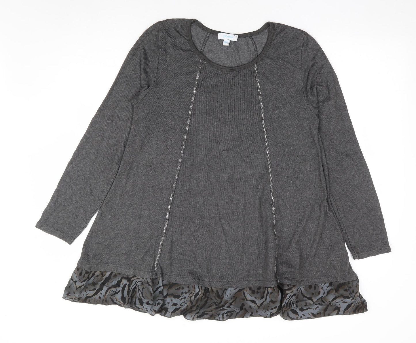 Blue Vanilla Womens Grey Round Neck Geometric Viscose Tunic Jumper One Size