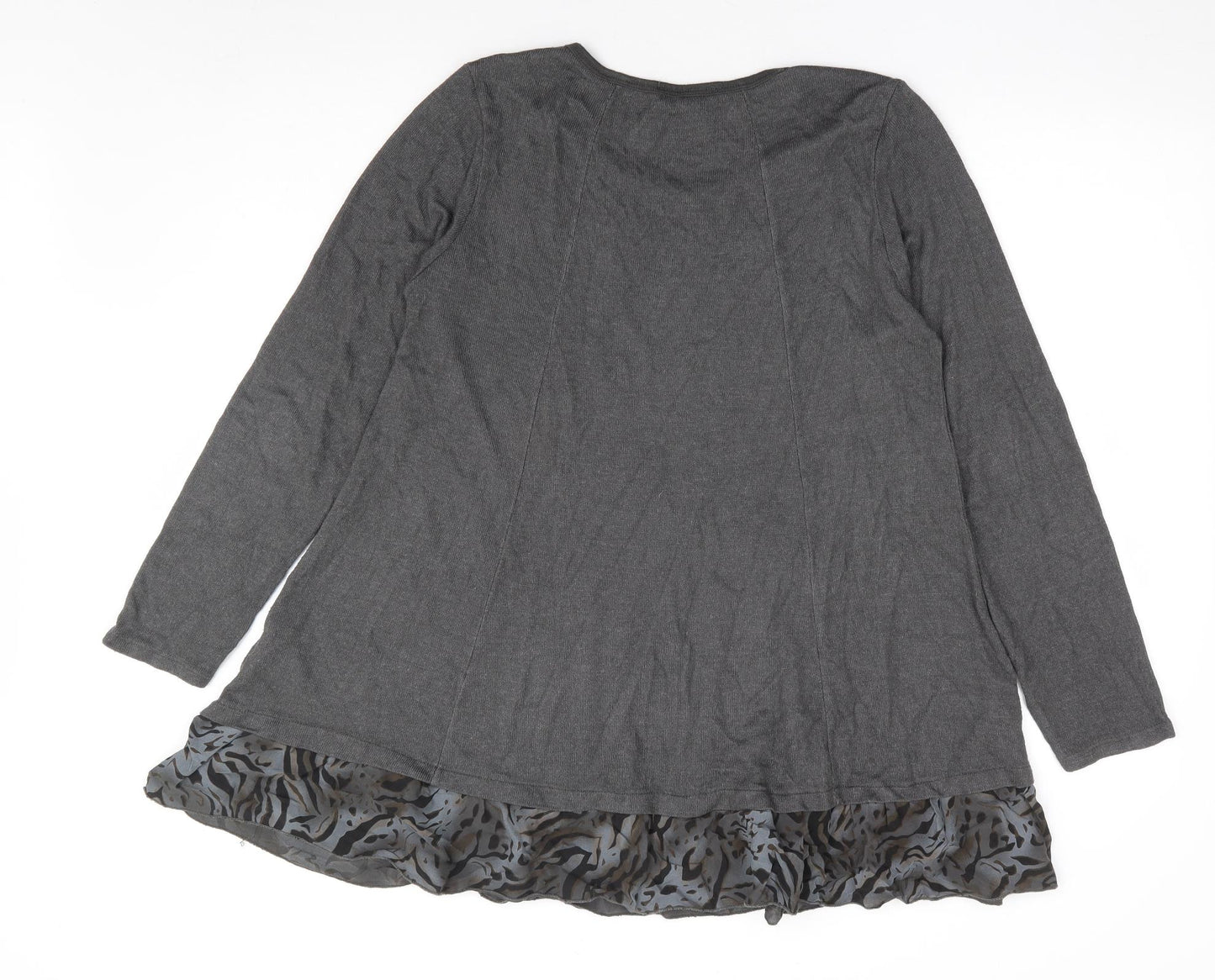 Blue Vanilla Womens Grey Round Neck Geometric Viscose Tunic Jumper One Size