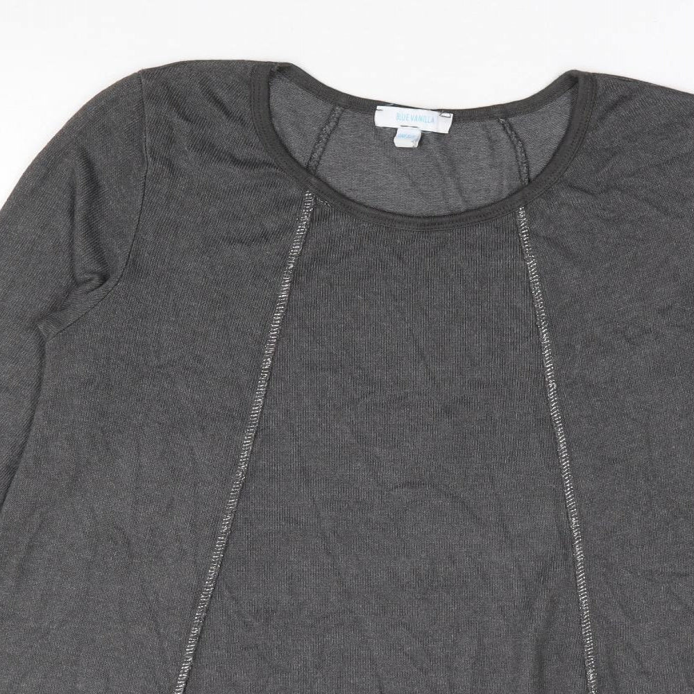 Blue Vanilla Womens Grey Round Neck Geometric Viscose Tunic Jumper One Size