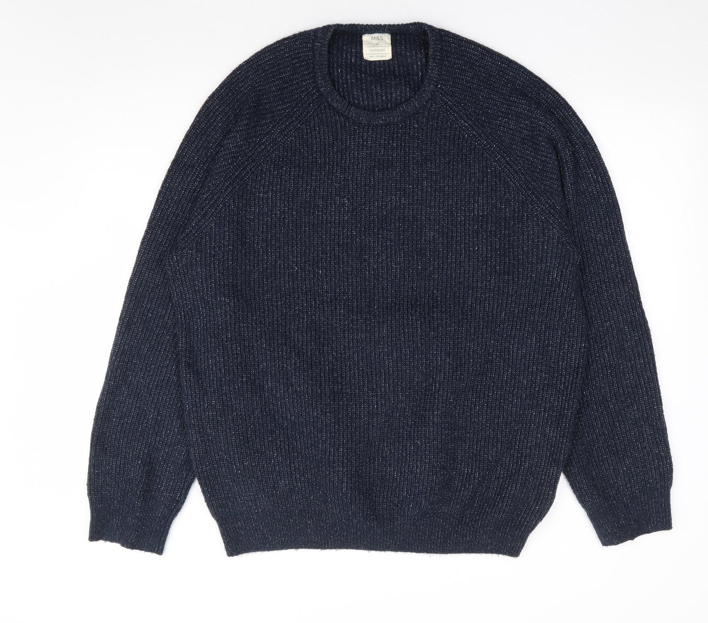 Marks and Spencer Mens Blue Crew Neck Polyamide Pullover Jumper Size XL