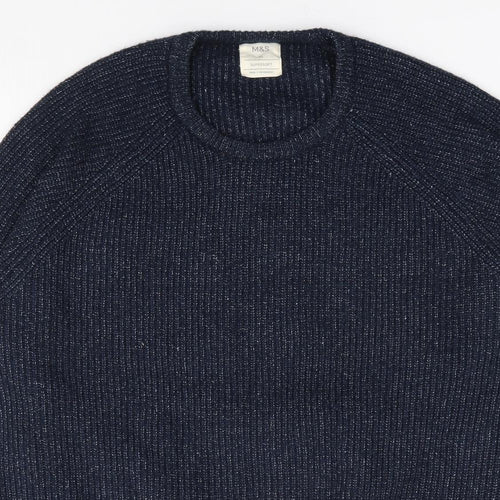 Marks and Spencer Mens Blue Crew Neck Polyamide Pullover Jumper Size XL