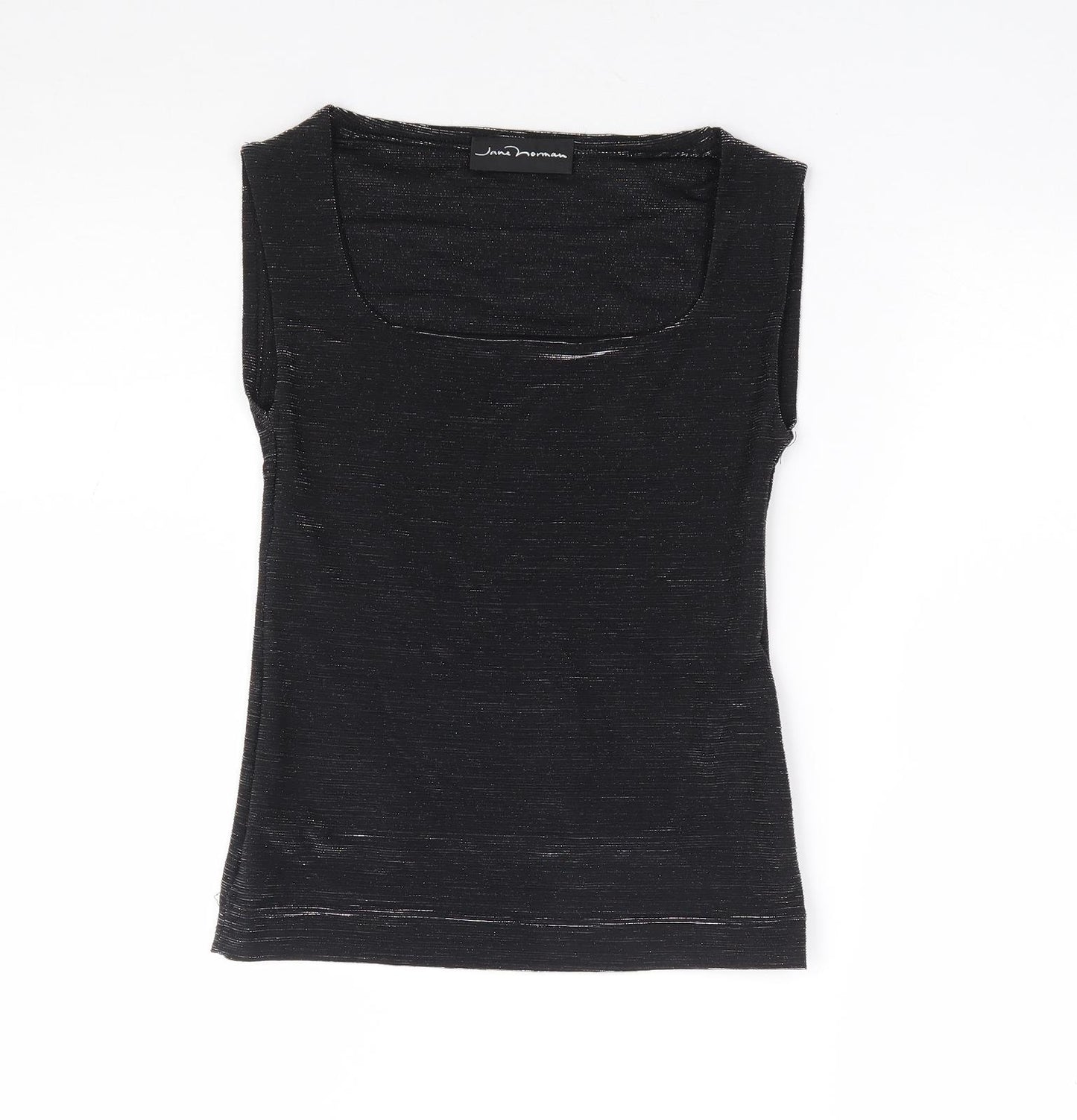 Jane Norman Womens Black Polyamide Basic Blouse Size S Square Neck