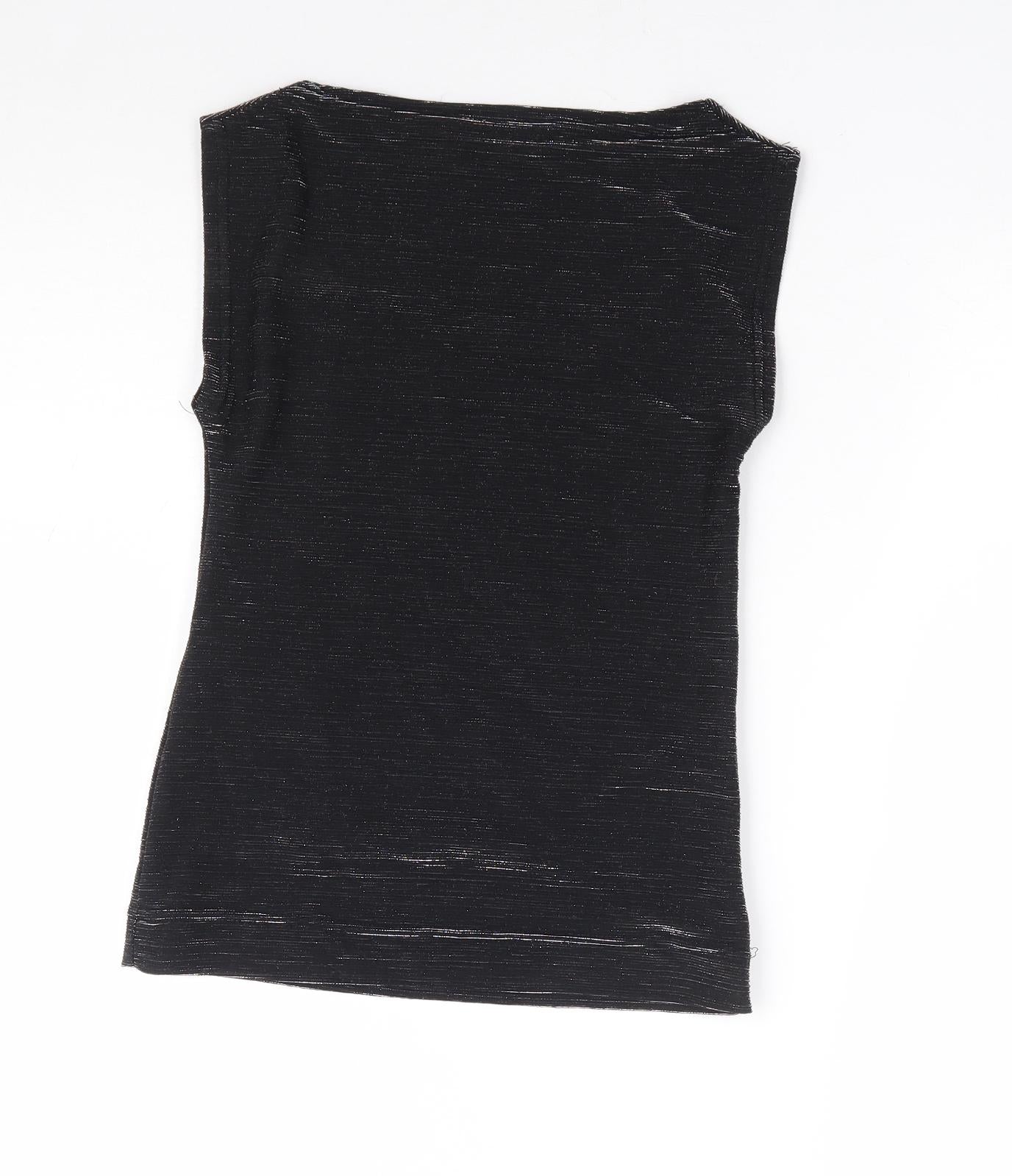 Jane Norman Womens Black Polyamide Basic Blouse Size S Square Neck