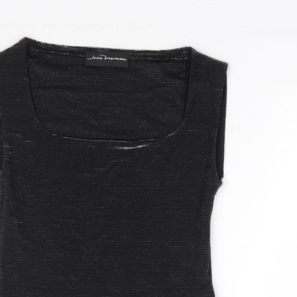 Jane Norman Womens Black Polyamide Basic Blouse Size S Square Neck