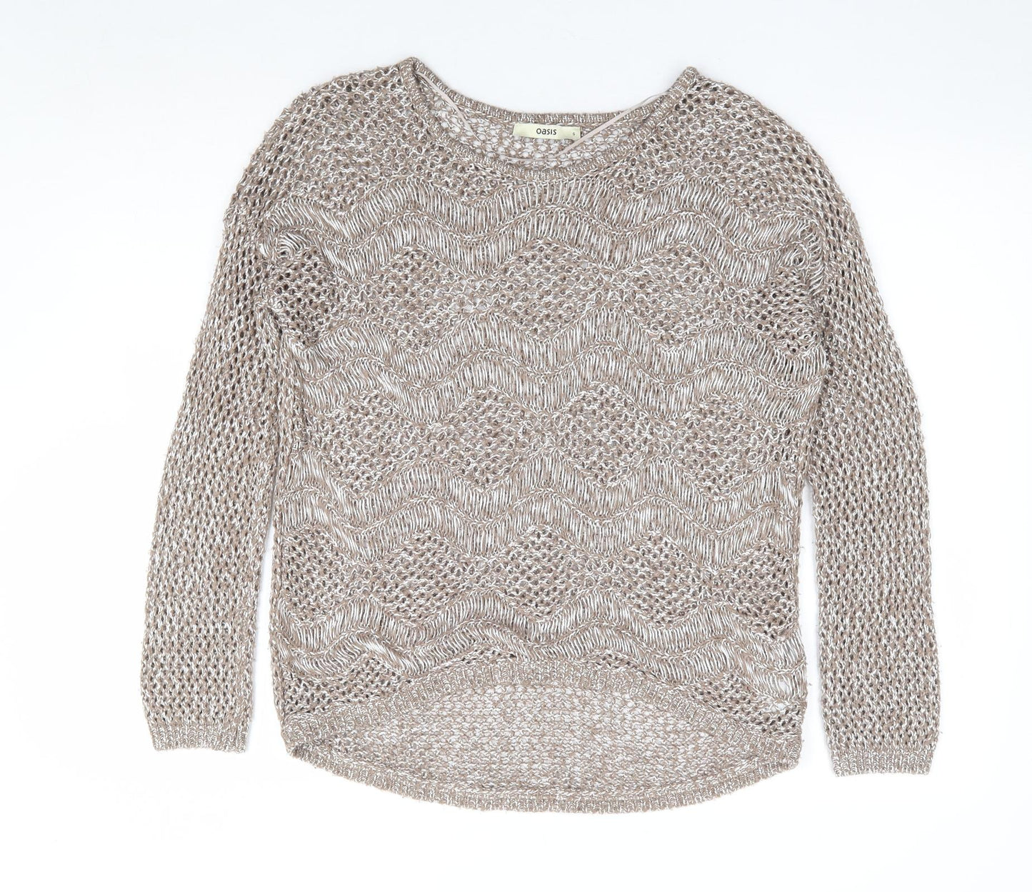 Oasis Womens Beige Round Neck Viscose Pullover Jumper Size S