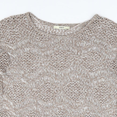 Oasis Womens Beige Round Neck Viscose Pullover Jumper Size S