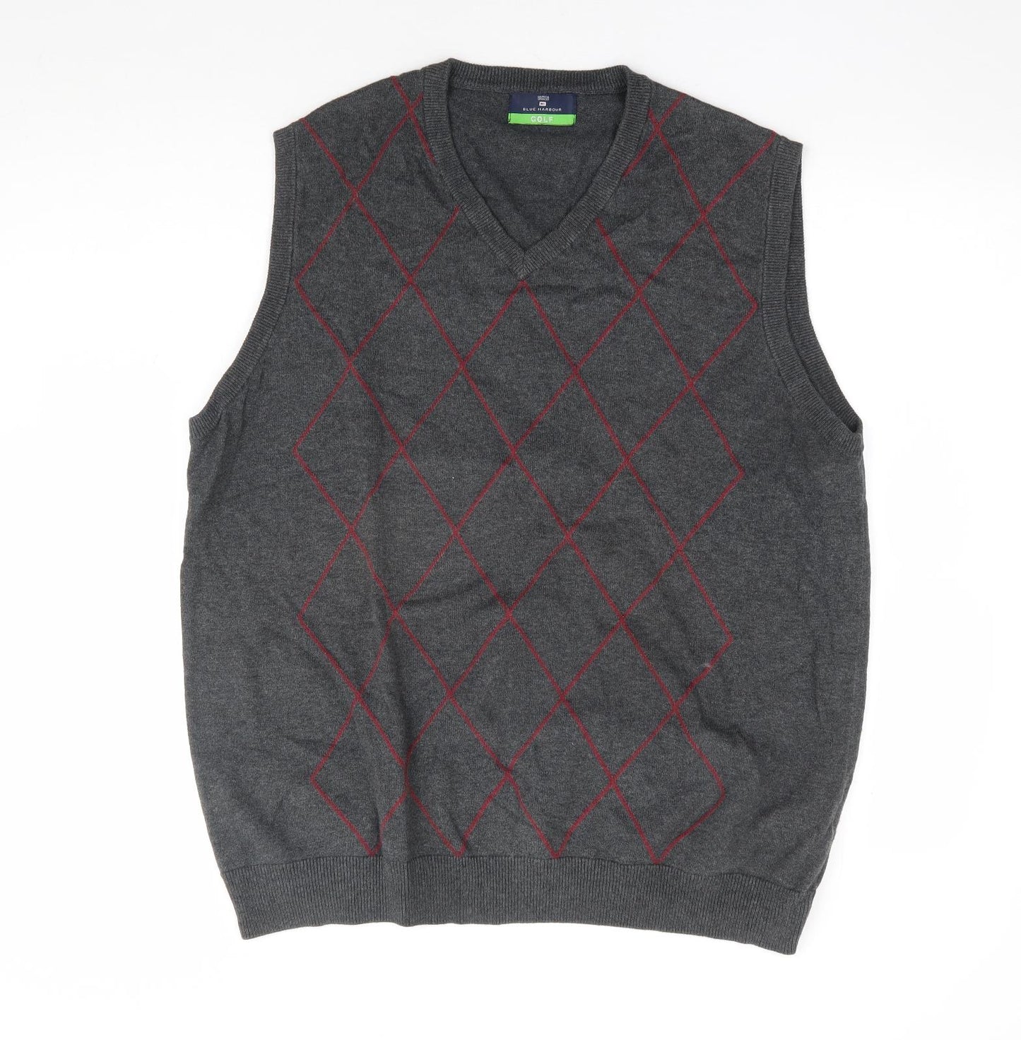 Marks and Spencer Mens Grey V-Neck Argyle/Diamond Cotton Vest Jumper Size L