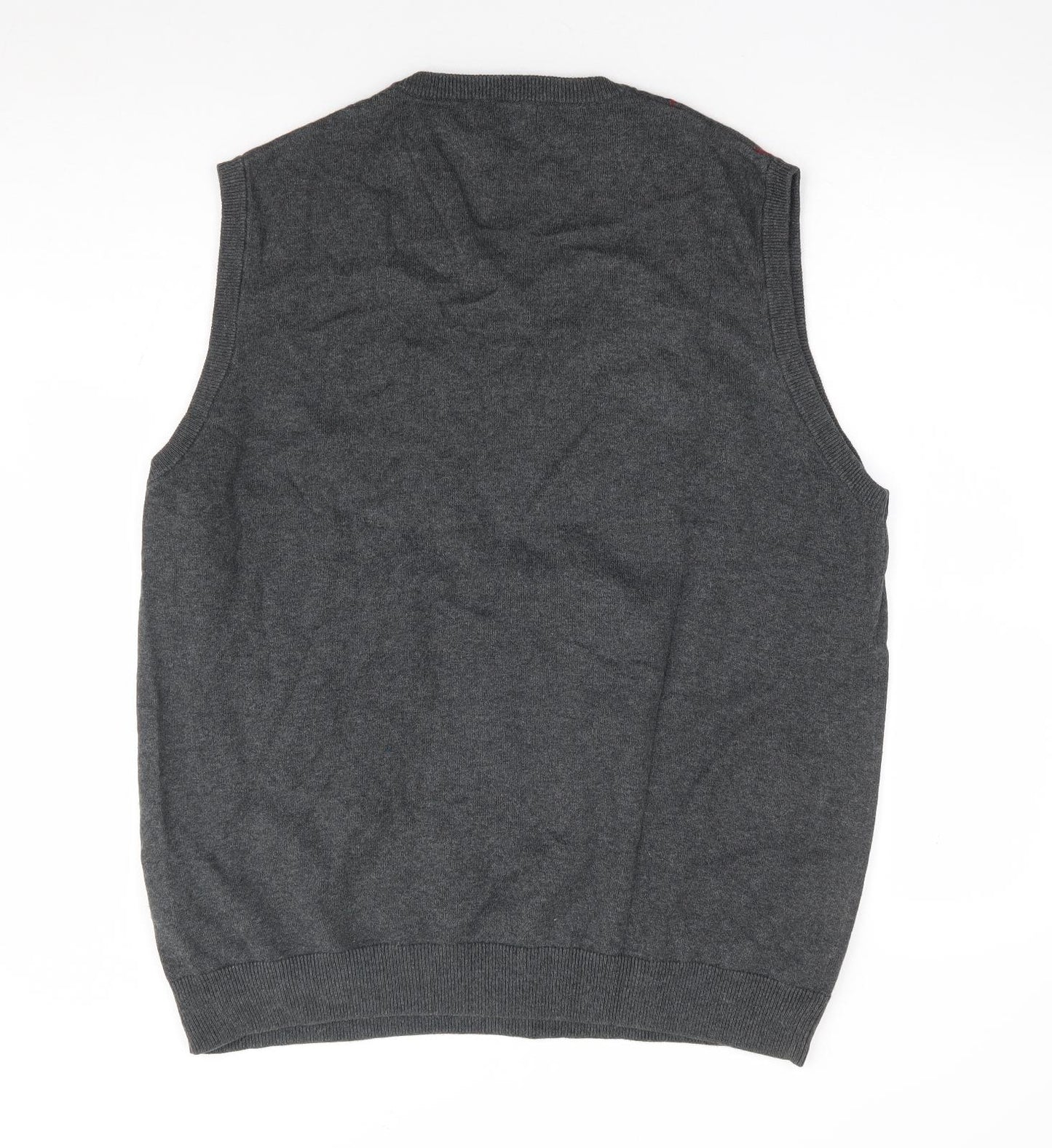 Marks and Spencer Mens Grey V-Neck Argyle/Diamond Cotton Vest Jumper Size L