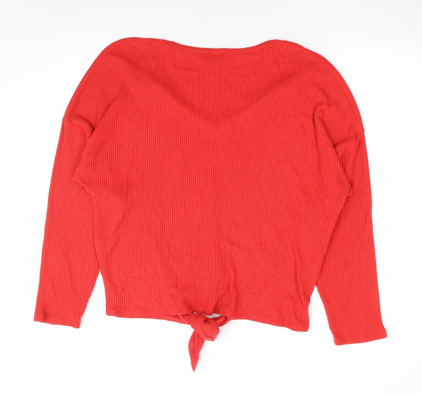 H&M Womens Red Viscose Jersey T-Shirt Size L V-Neck - Tie Front