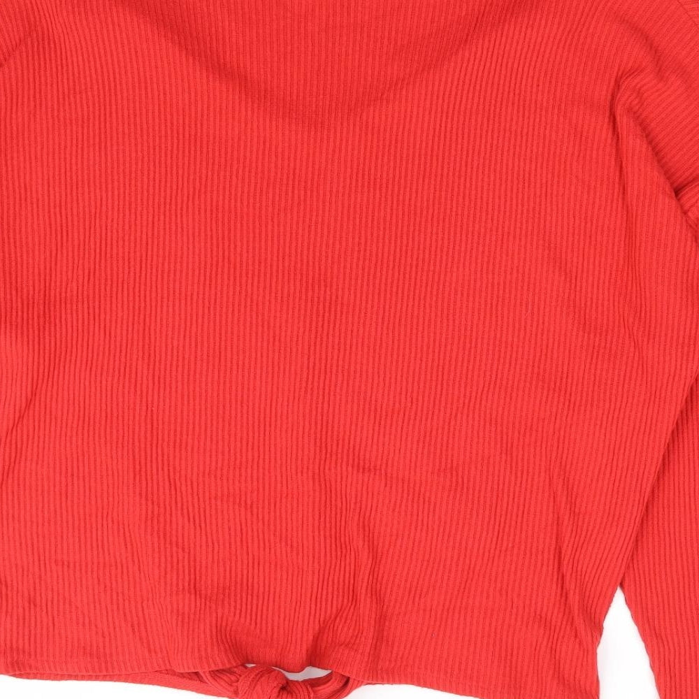 H&M Womens Red Viscose Jersey T-Shirt Size L V-Neck - Tie Front