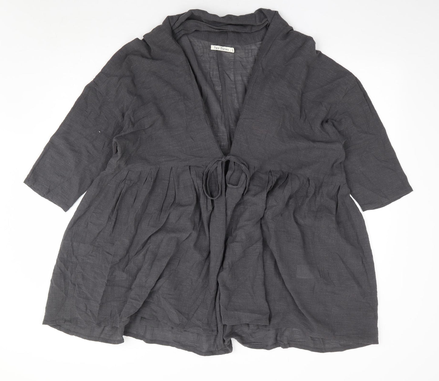 Two Danes Womens Grey V-Neck 100% Cotton Cardigan Jumper Size S - Tie Front
