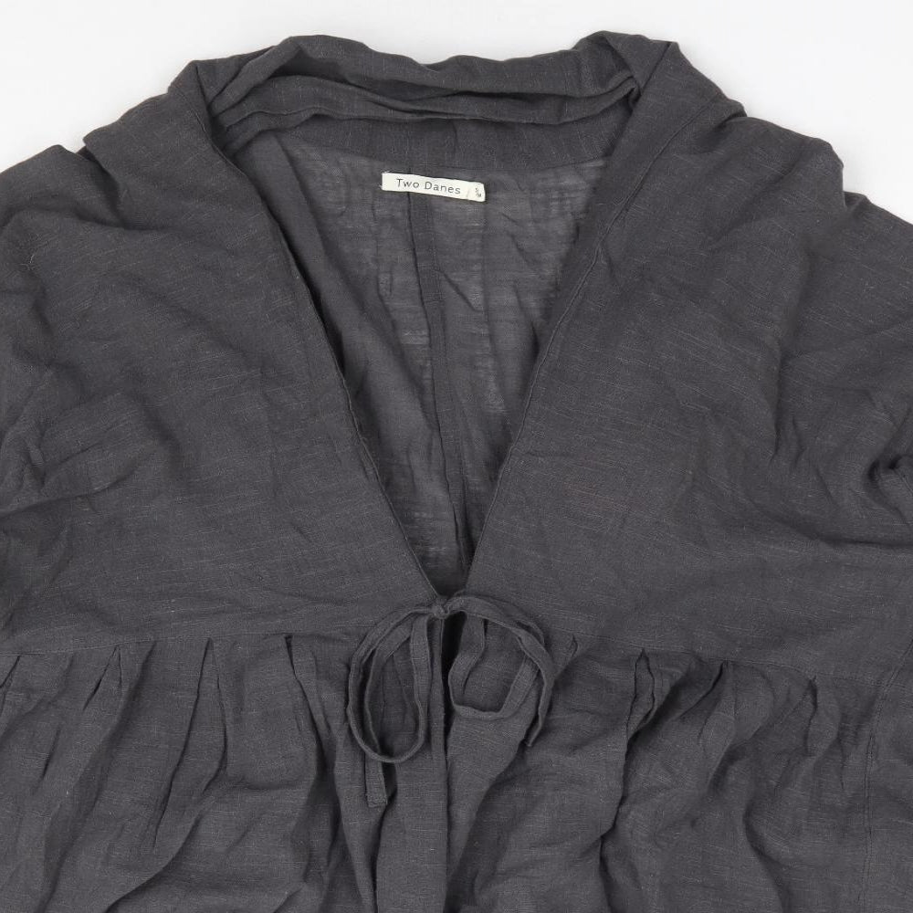 Two Danes Womens Grey V-Neck 100% Cotton Cardigan Jumper Size S - Tie Front