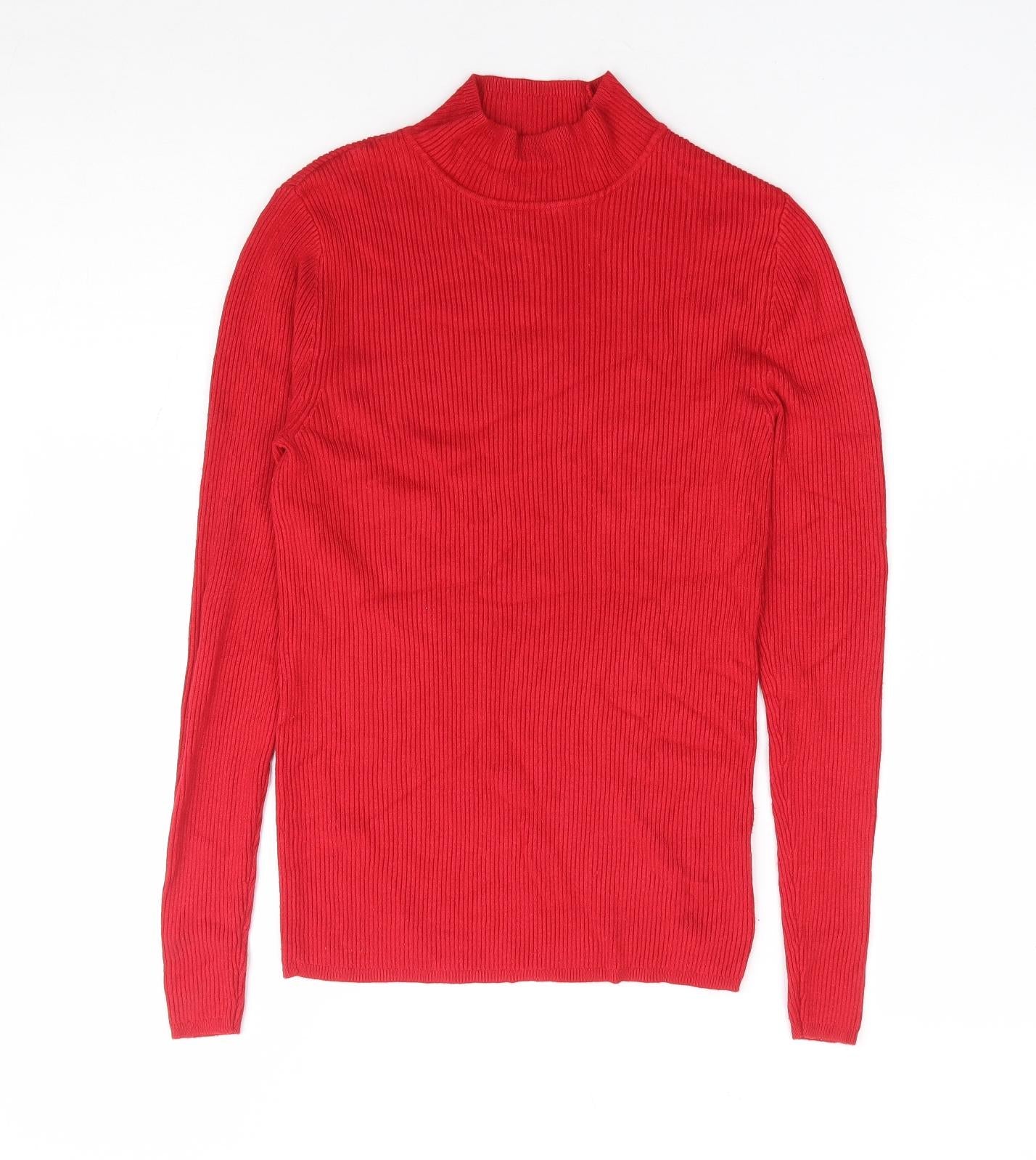 George Womens Red Mock Neck Viscose Pullover Jumper Size 10 - Ribbed