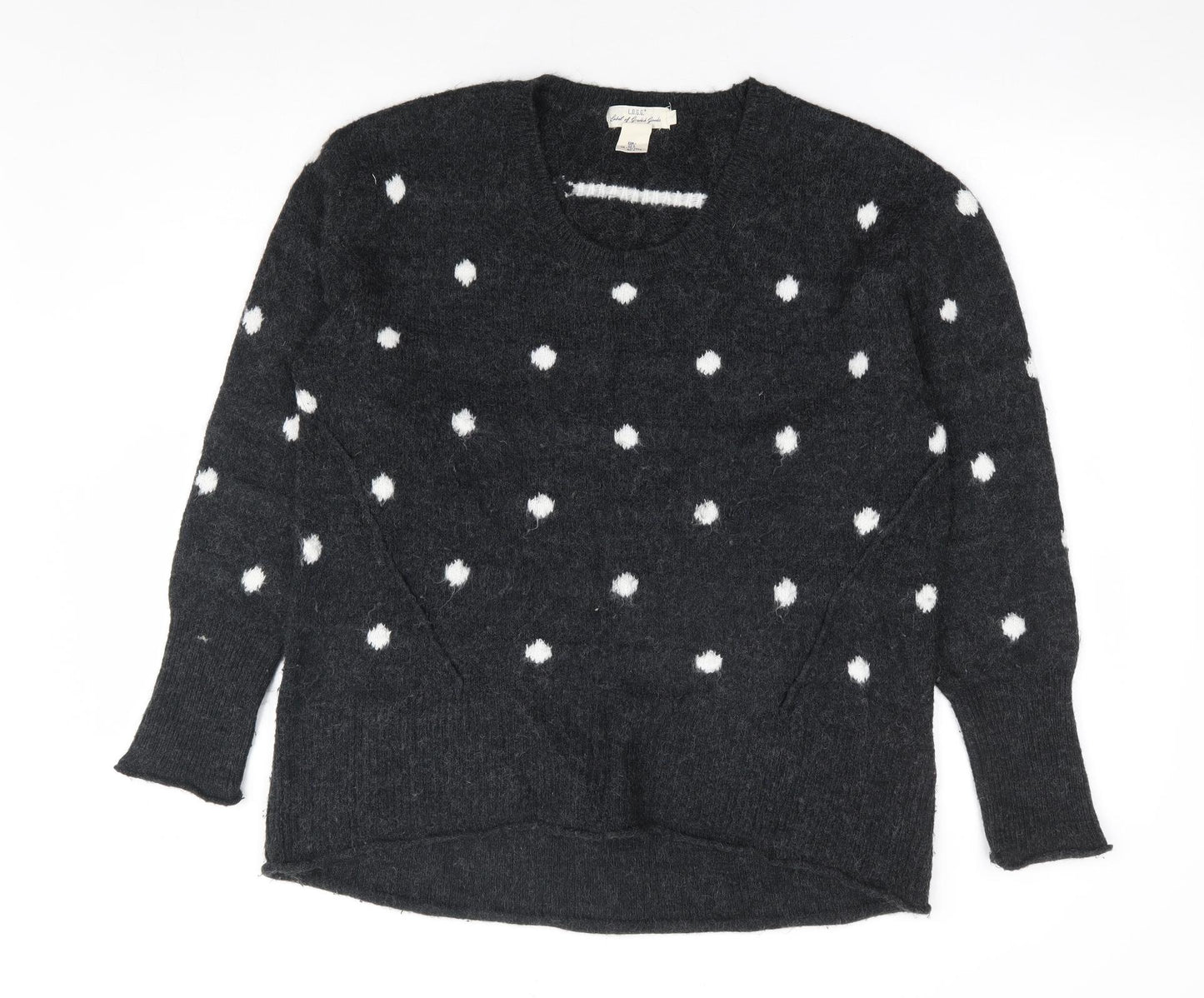 H&M Womens Grey V-Neck Polka Dot Acrylic Pullover Jumper Size L