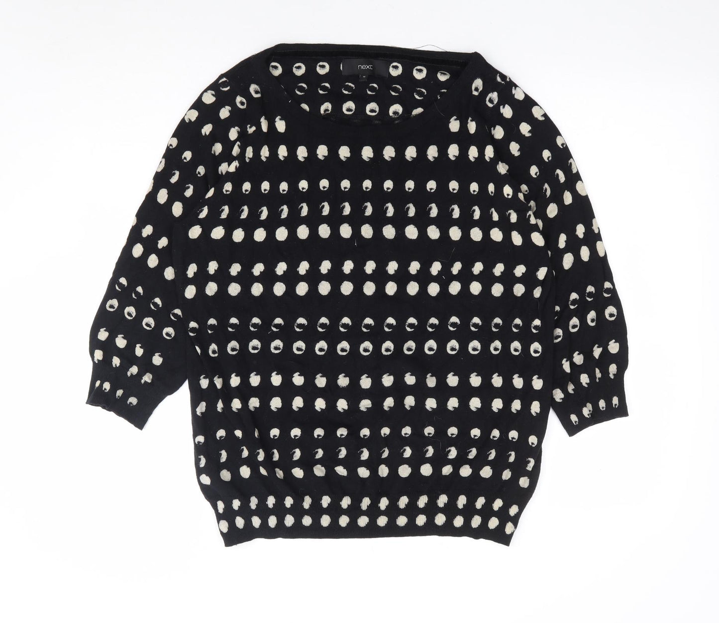 NEXT Womens Black Round Neck Geometric Cotton Pullover Jumper Size 18