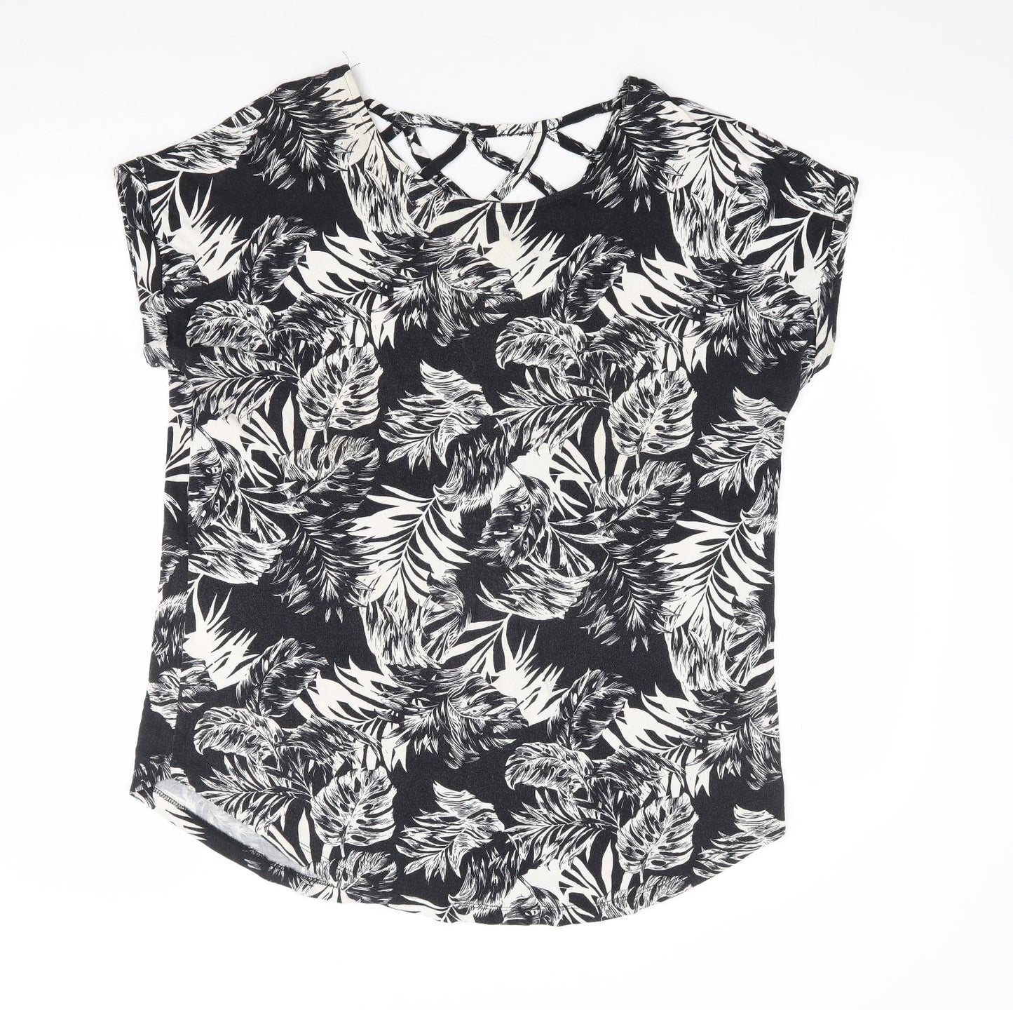 Peacocks Womens Black Geometric Viscose Basic T-Shirt Size 18 Round Neck - Cut Out Back Detail