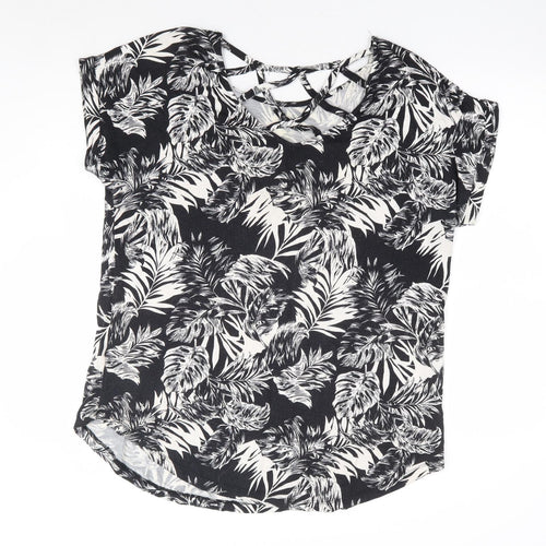 Peacocks Womens Black Geometric Viscose Basic T-Shirt Size 18 Round Neck - Cut Out Back Detail