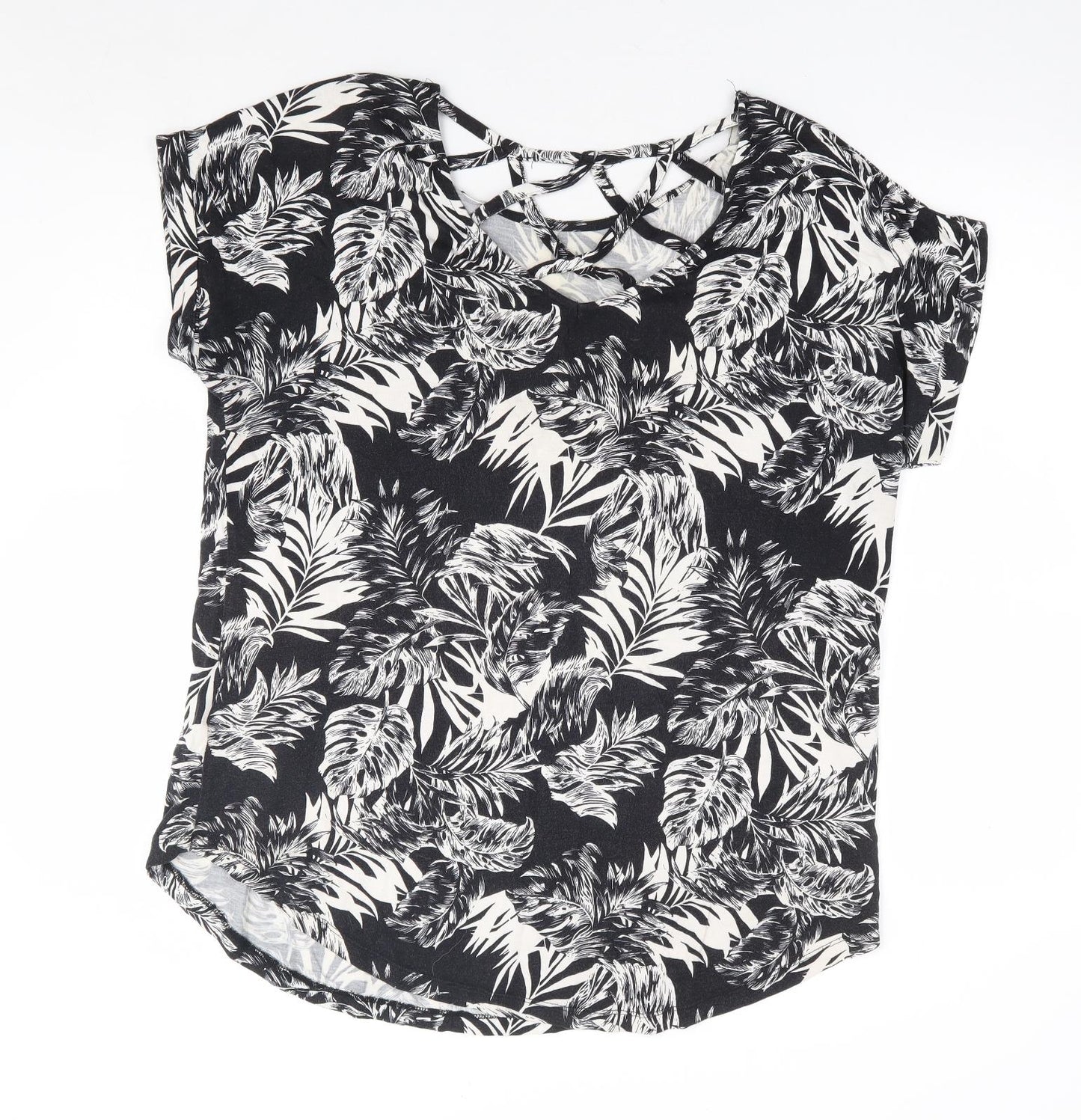 Peacocks Womens Black Geometric Viscose Basic T-Shirt Size 18 Round Neck - Cut Out Back Detail
