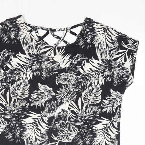 Peacocks Womens Black Geometric Viscose Basic T-Shirt Size 18 Round Neck - Cut Out Back Detail
