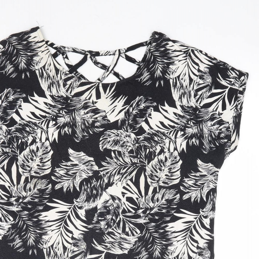 Peacocks Womens Black Geometric Viscose Basic T-Shirt Size 18 Round Neck - Cut Out Back Detail