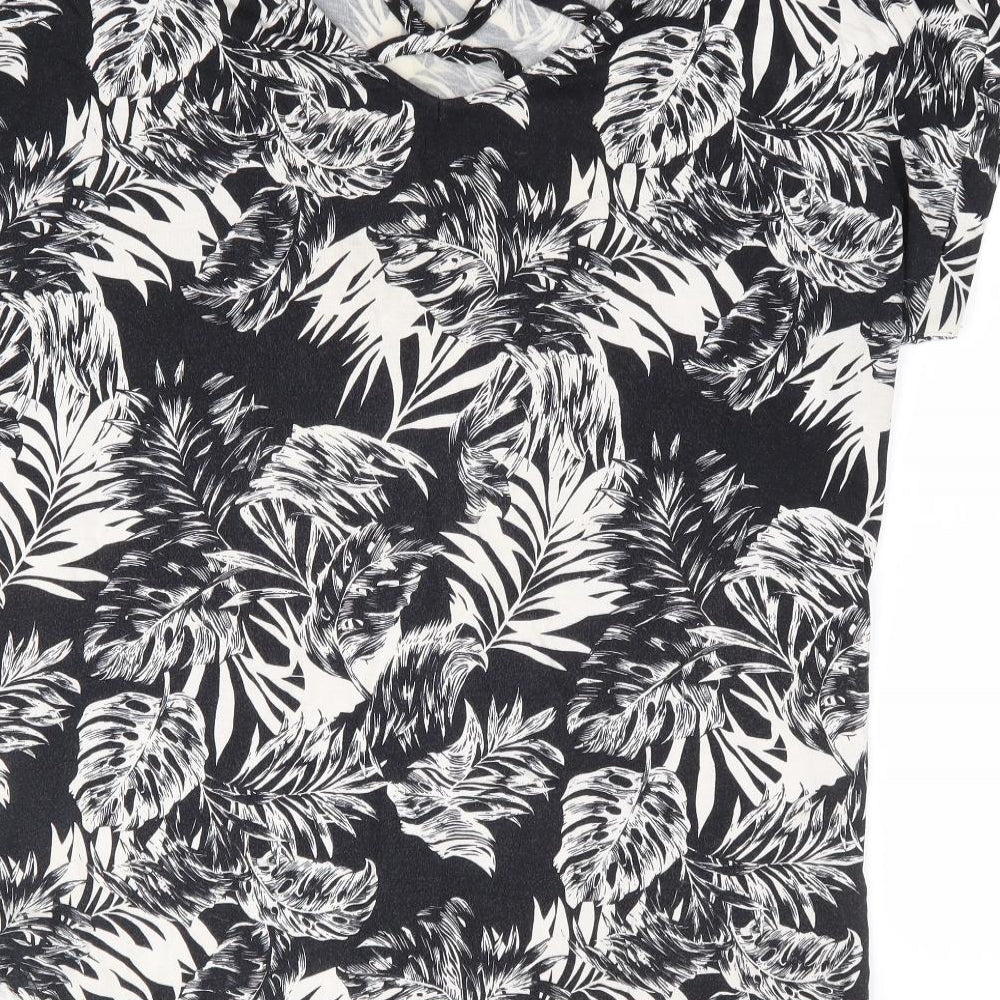 Peacocks Womens Black Geometric Viscose Basic T-Shirt Size 18 Round Neck - Cut Out Back Detail