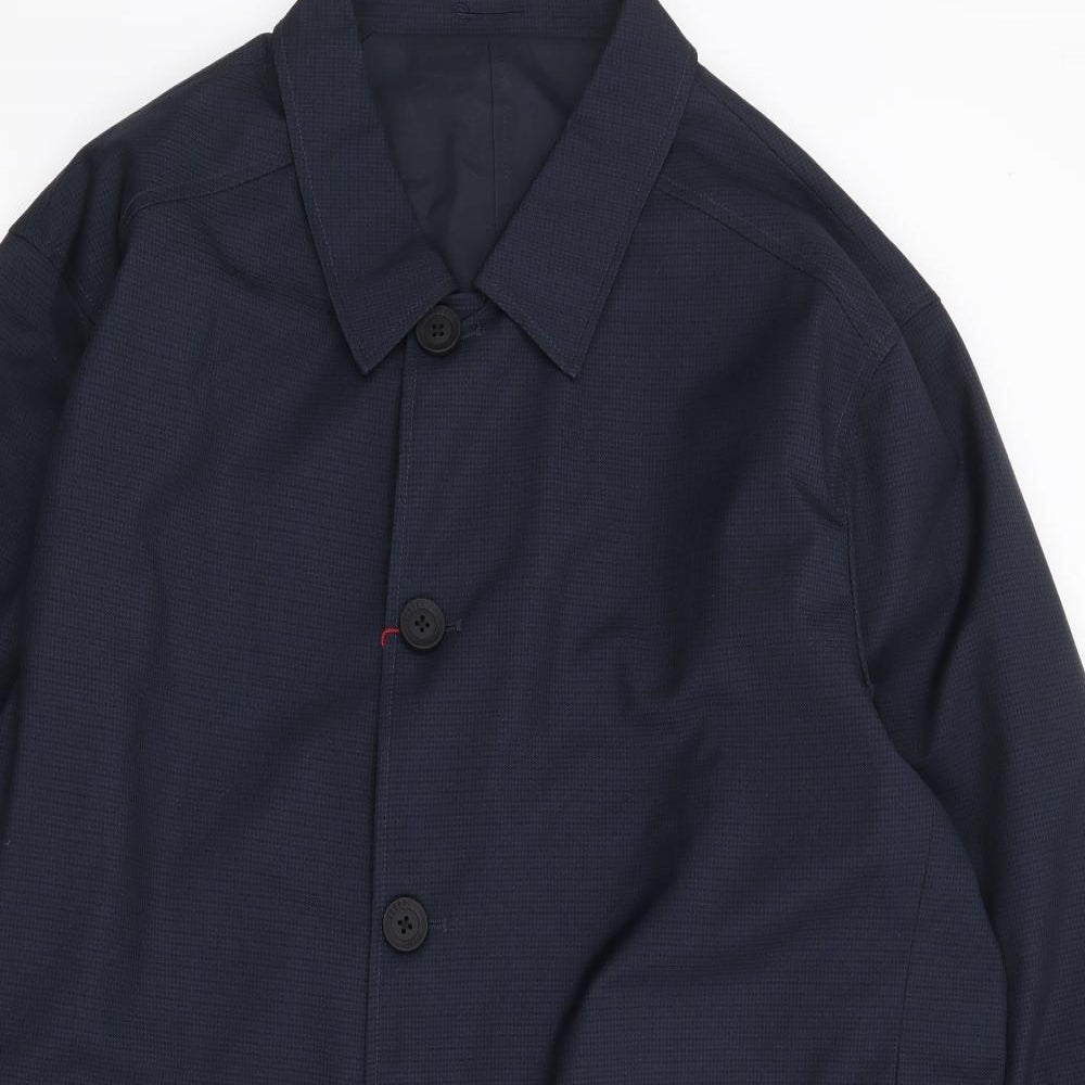 Guards Of London Mens Blue Check Overcoat Coat Size 48 Button