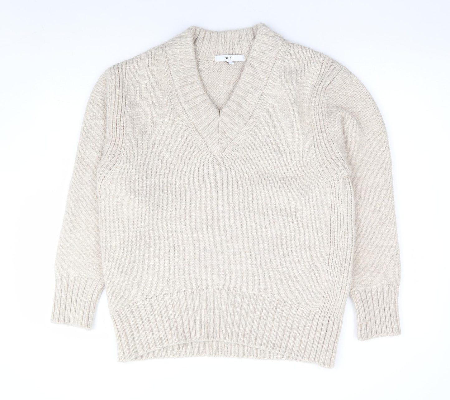 NEXT Womens Beige V-Neck Acrylic Pullover Jumper Size XS