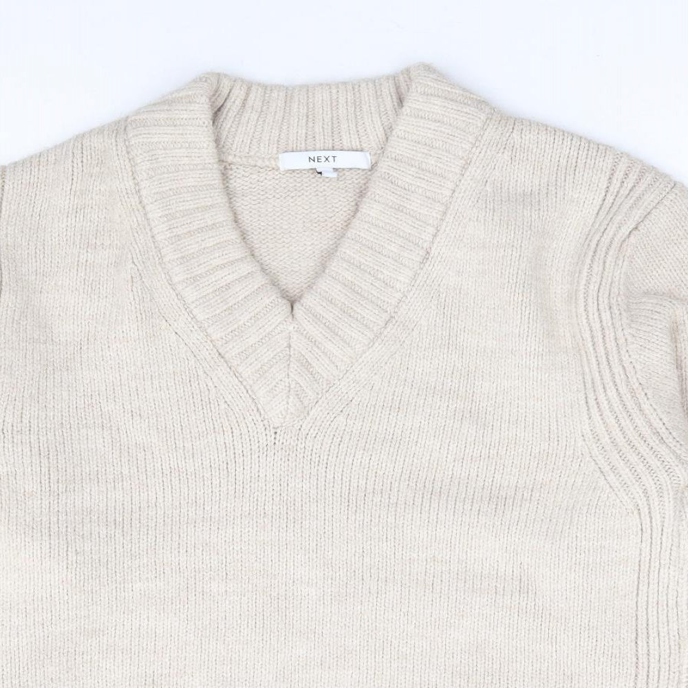 NEXT Womens Beige V-Neck Acrylic Pullover Jumper Size XS