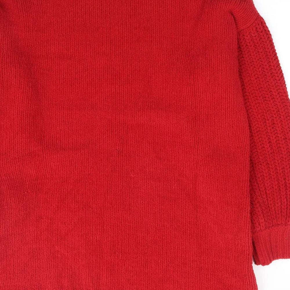 Nina Leonard Womens Red Mock Neck Polyester Pullover Jumper Size L