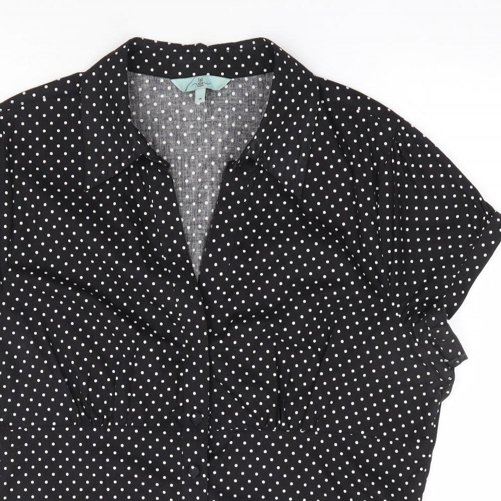 New Look Womens Black Polka Dot Cotton Basic Button-Up Size 18 Collared