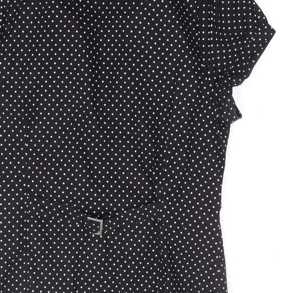 New Look Womens Black Polka Dot Cotton Basic Button-Up Size 18 Collared