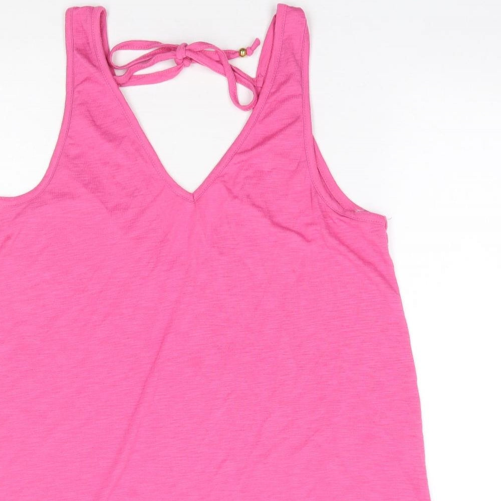 Preworn Womens Pink Polyester Basic Tank Size S V-Neck