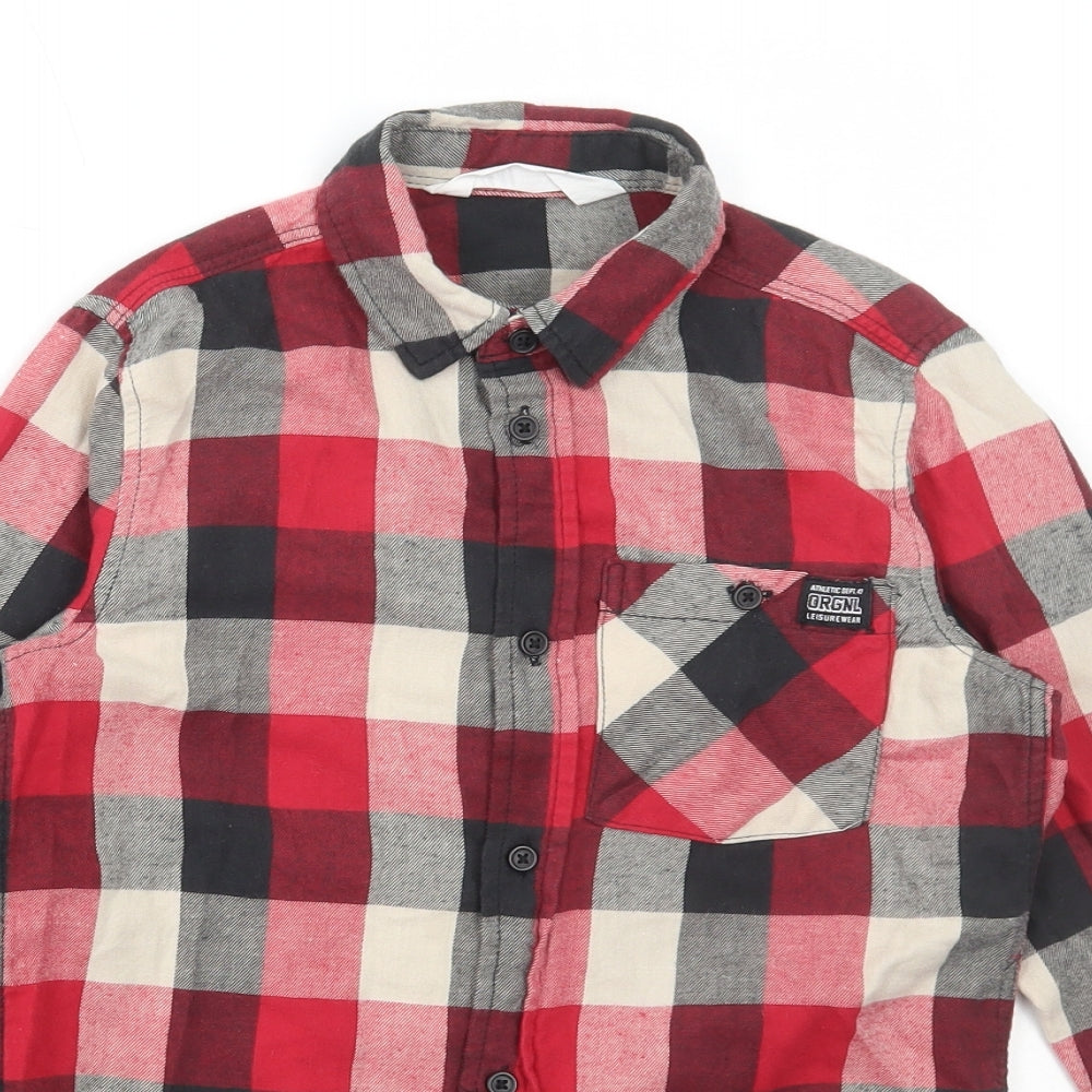 H&M Boys Red Check Cotton Basic Button-Up Size 9-10 Years Collared Button