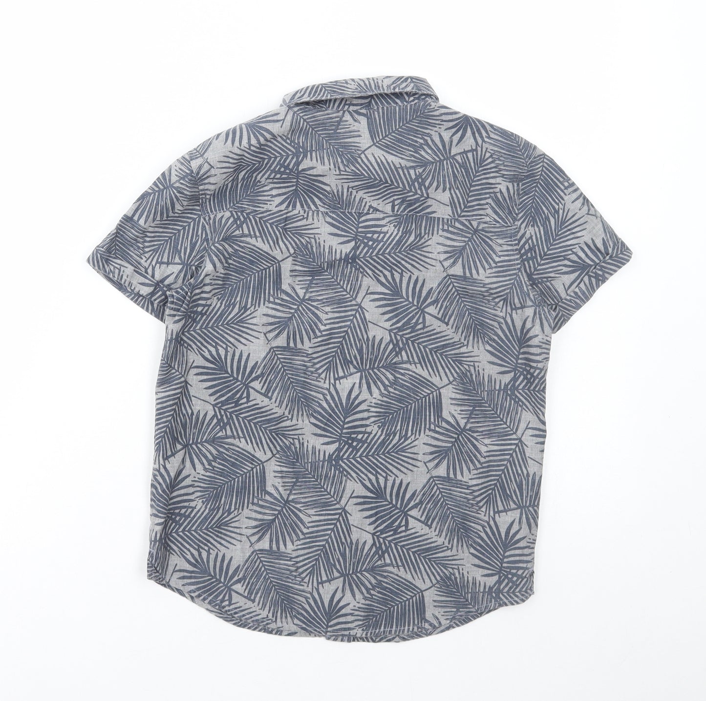 Primark Boys Grey Geometric Cotton Basic Button-Up Size 9-10 Years Collared Button - Leaf Print