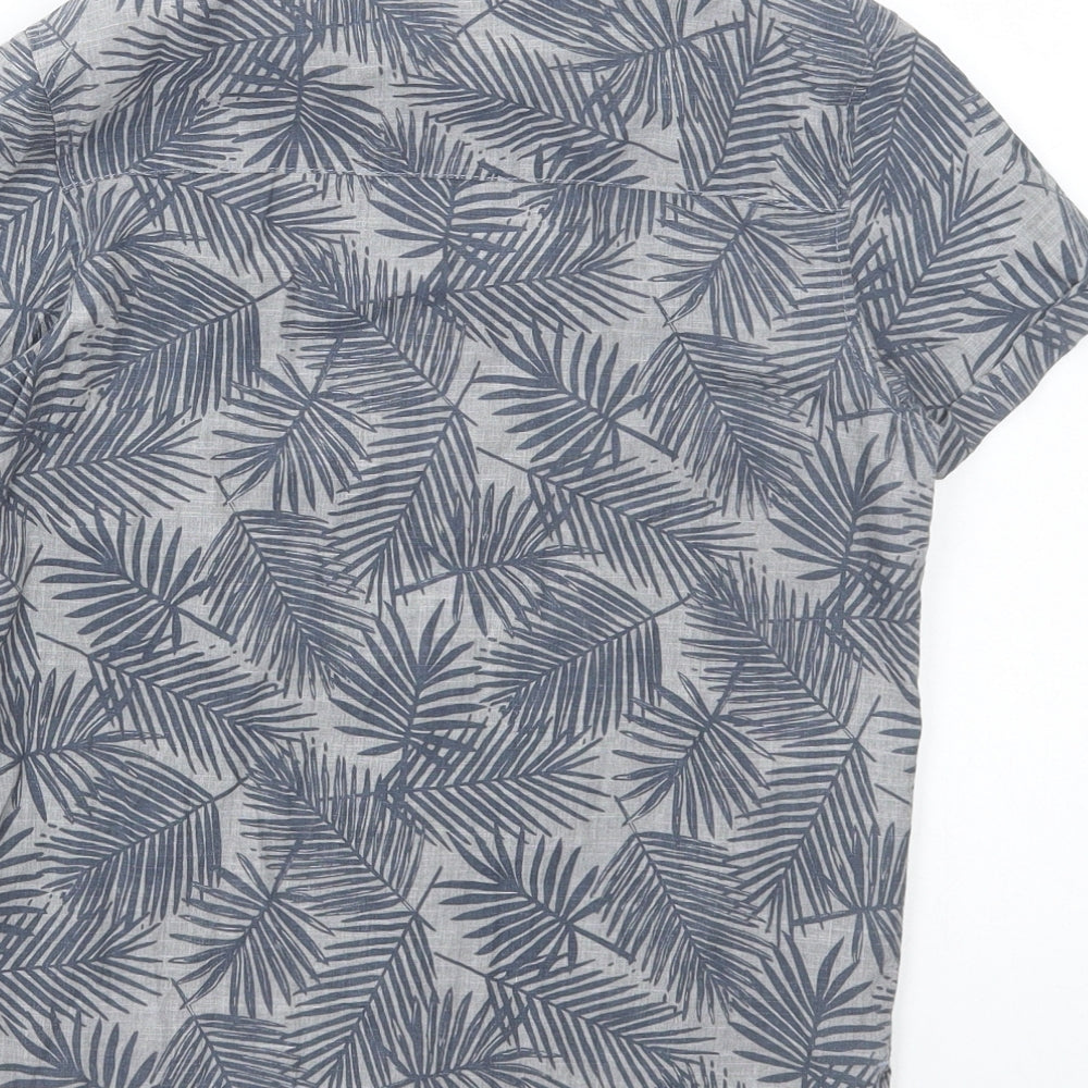 Primark Boys Grey Geometric Cotton Basic Button-Up Size 9-10 Years Collared Button - Leaf Print