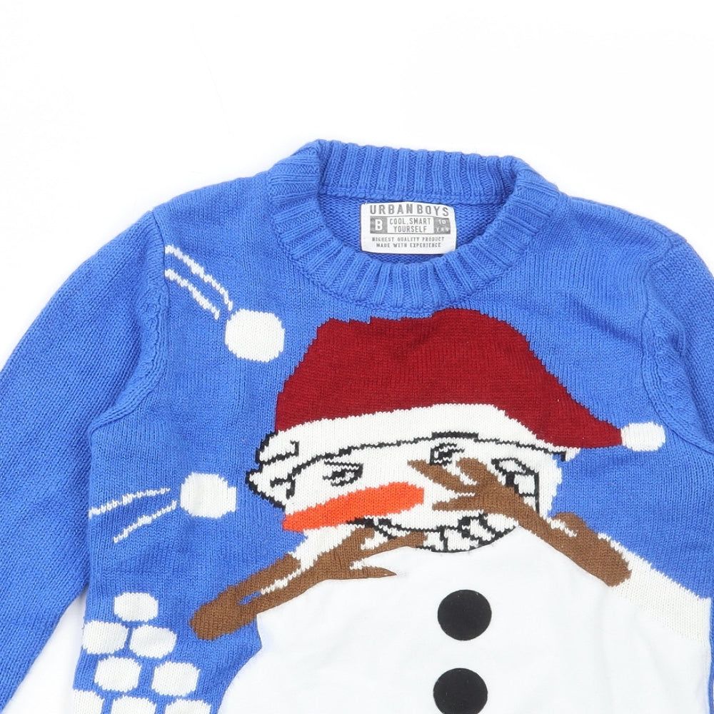 Matalan Boys Blue Round Neck Acrylic Pullover Jumper Size 10 Years Pullover - Snowman Christmas