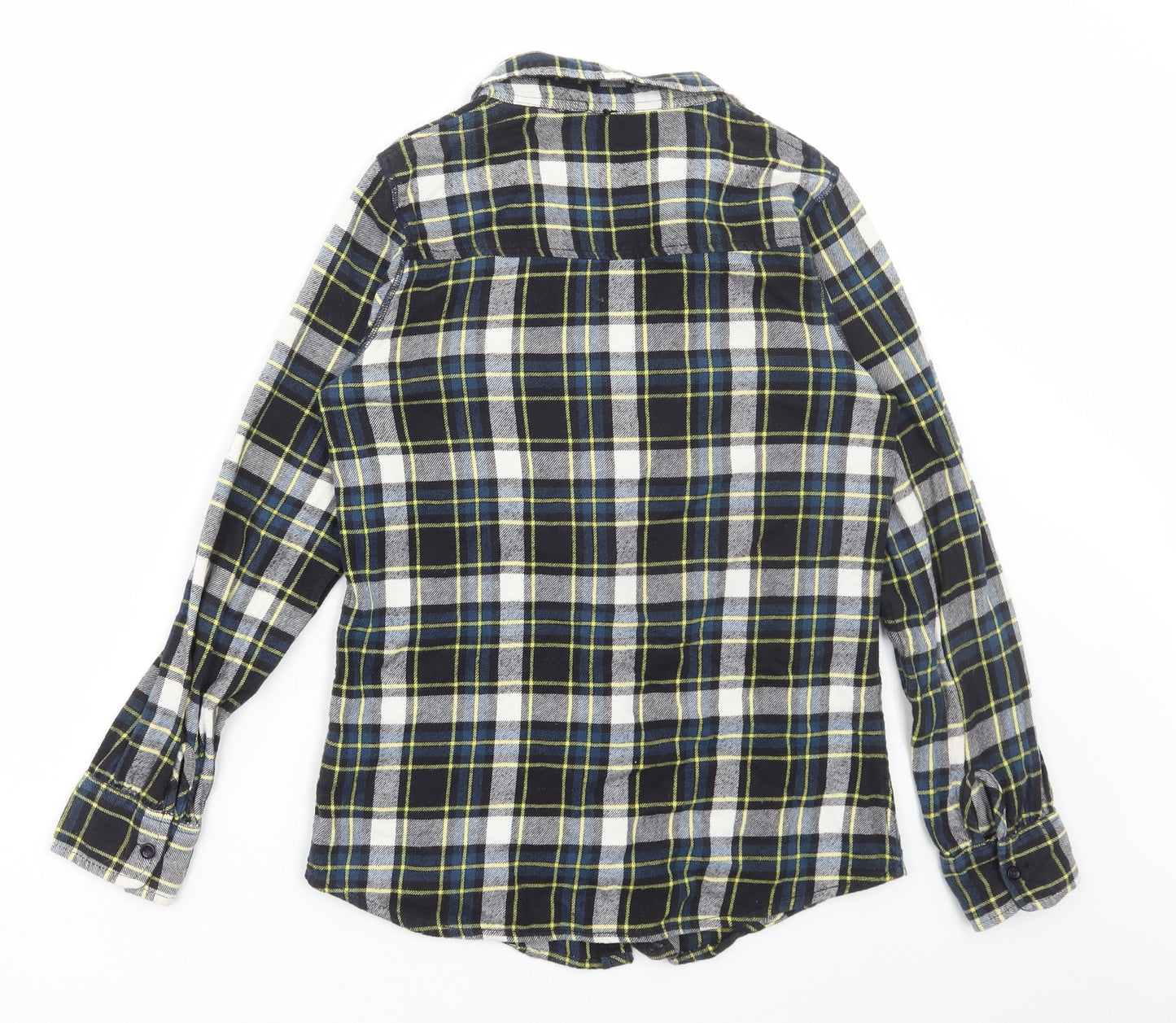 River Island Womens Blue Plaid Cotton Basic Button-Up Size 8 Collared