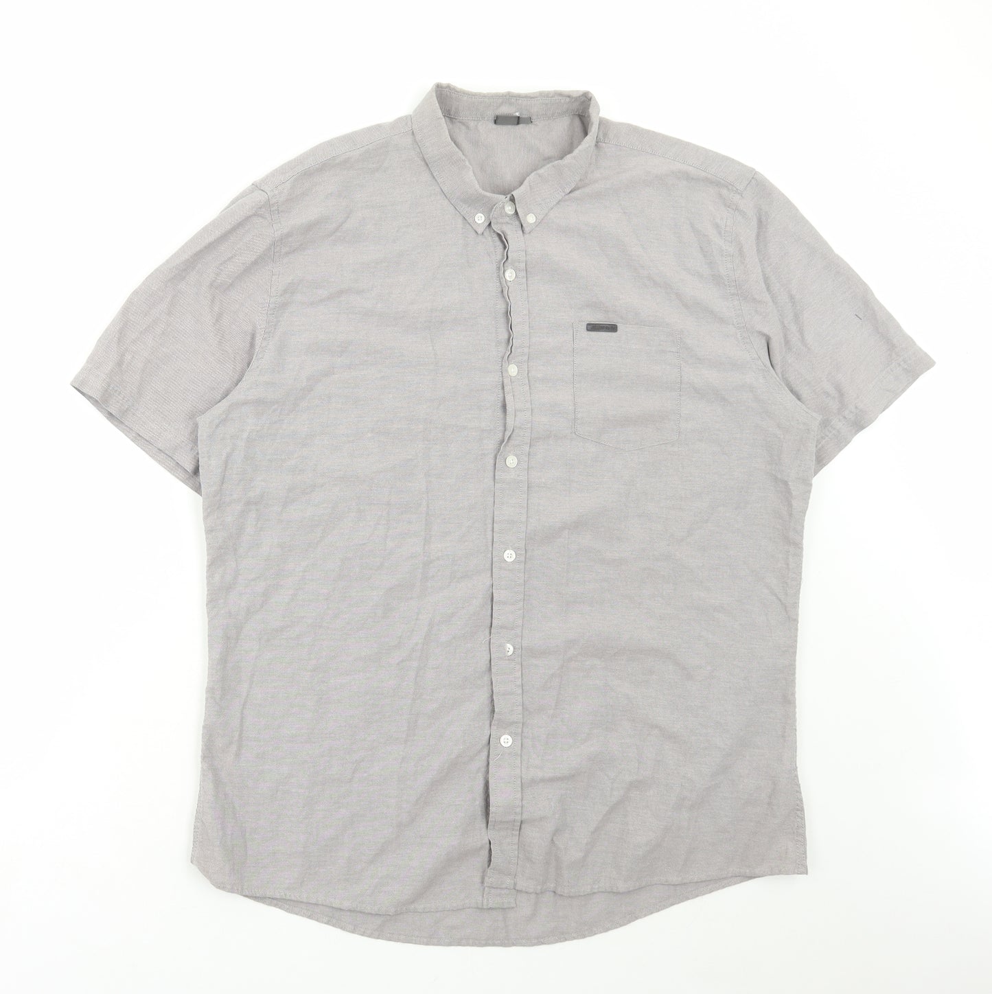 Firetrap Mens Grey Cotton Button-Up Size 2XL Collared Button