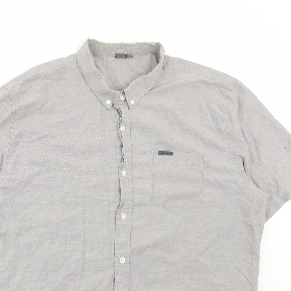 Firetrap Mens Grey Cotton Button-Up Size 2XL Collared Button