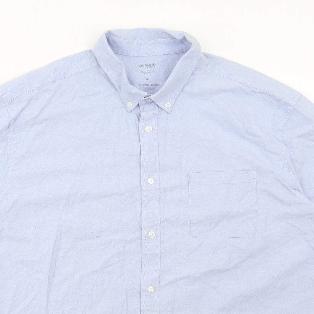 Dunnes Stores Mens Blue Cotton Button-Up Size XL Collared Button