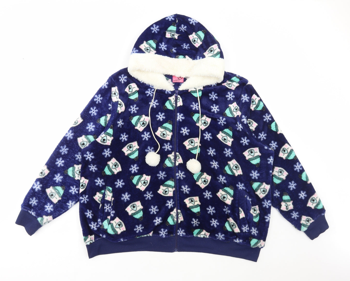 Adore Womens Blue Geometric Polyester Top Robe Size XL Zip - Polar Bear Lounge Top