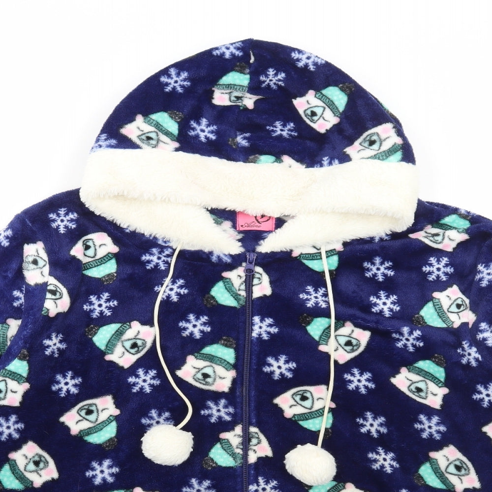 Adore Womens Blue Geometric Polyester Top Robe Size XL Zip - Polar Bear Lounge Top