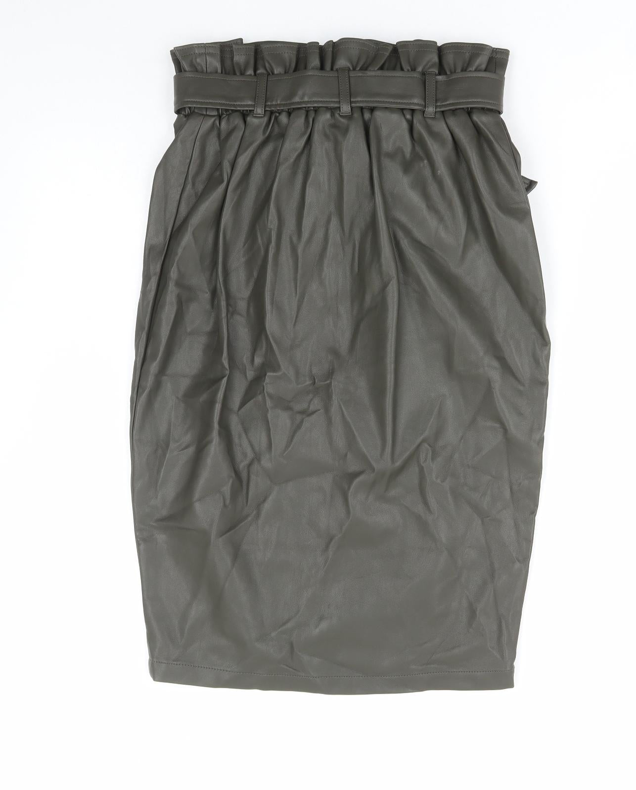 River Island Womens Green Polyester Straight & Pencil Skirt Size 10 Button