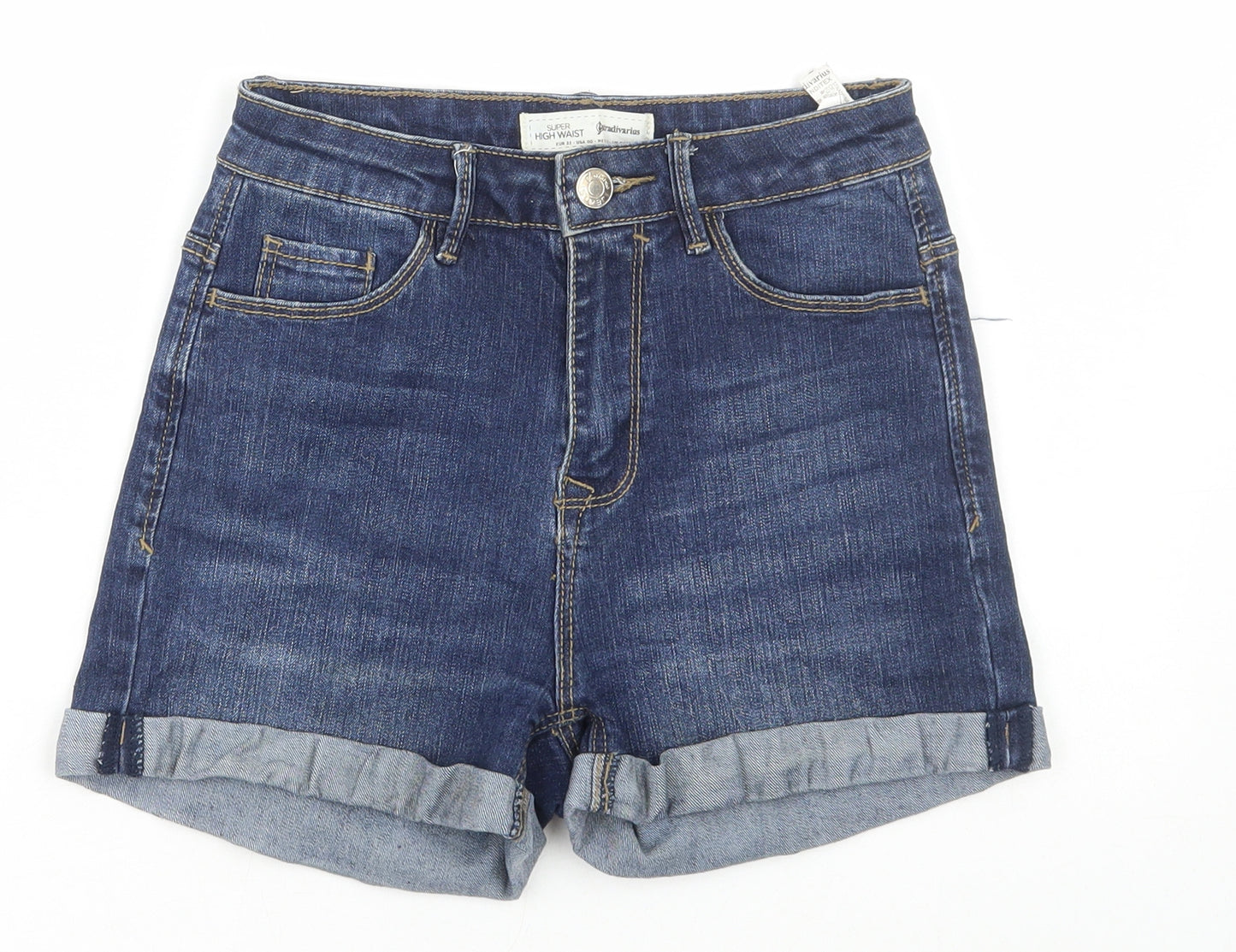 Stradivarius Womens Blue Cotton Hot Pants Shorts Size 4 Regular Zip