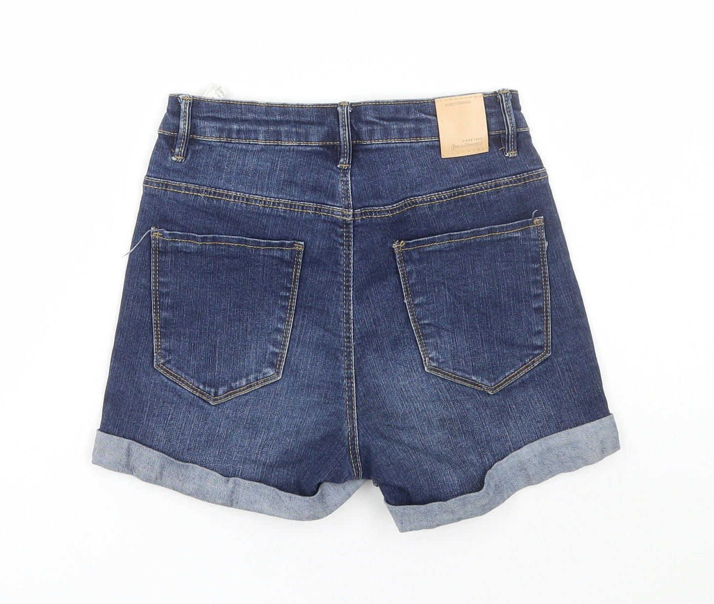 Stradivarius Womens Blue Cotton Hot Pants Shorts Size 4 Regular Zip