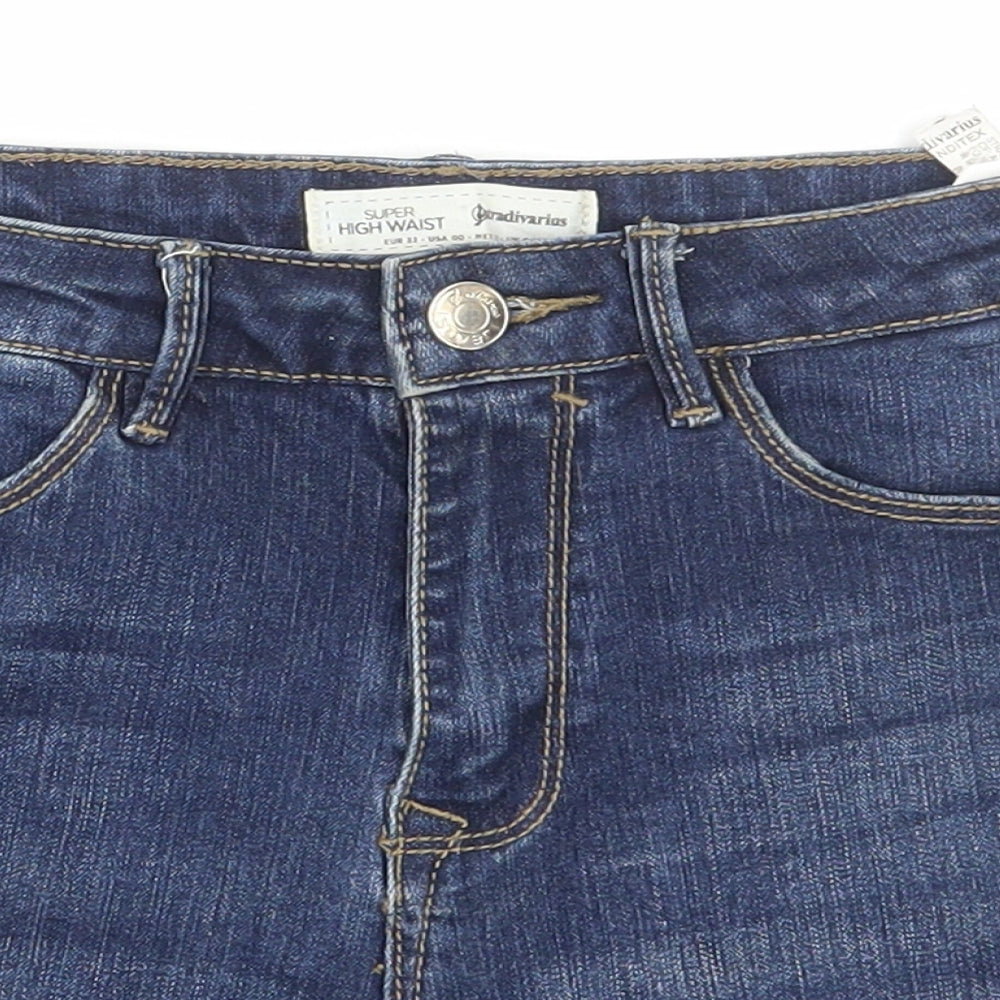 Stradivarius Womens Blue Cotton Hot Pants Shorts Size 4 Regular Zip