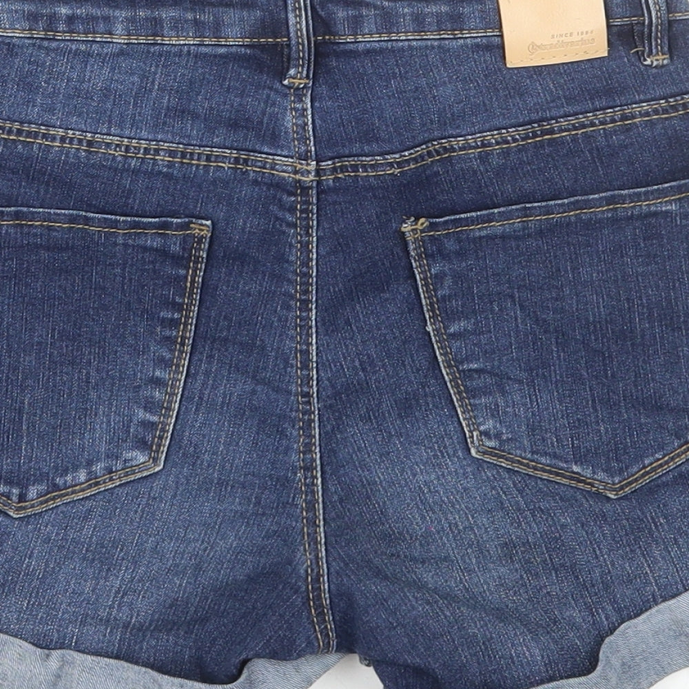 Stradivarius Womens Blue Cotton Hot Pants Shorts Size 4 Regular Zip