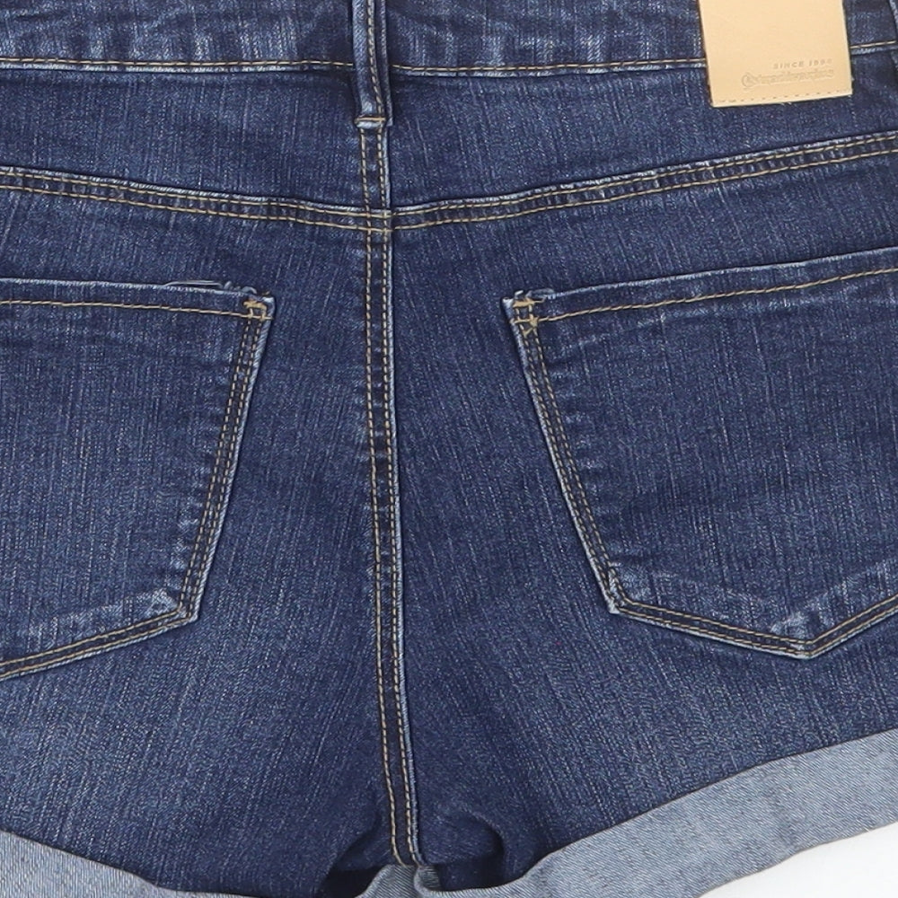 Stradivarius Womens Blue Cotton Hot Pants Shorts Size 4 Regular Zip