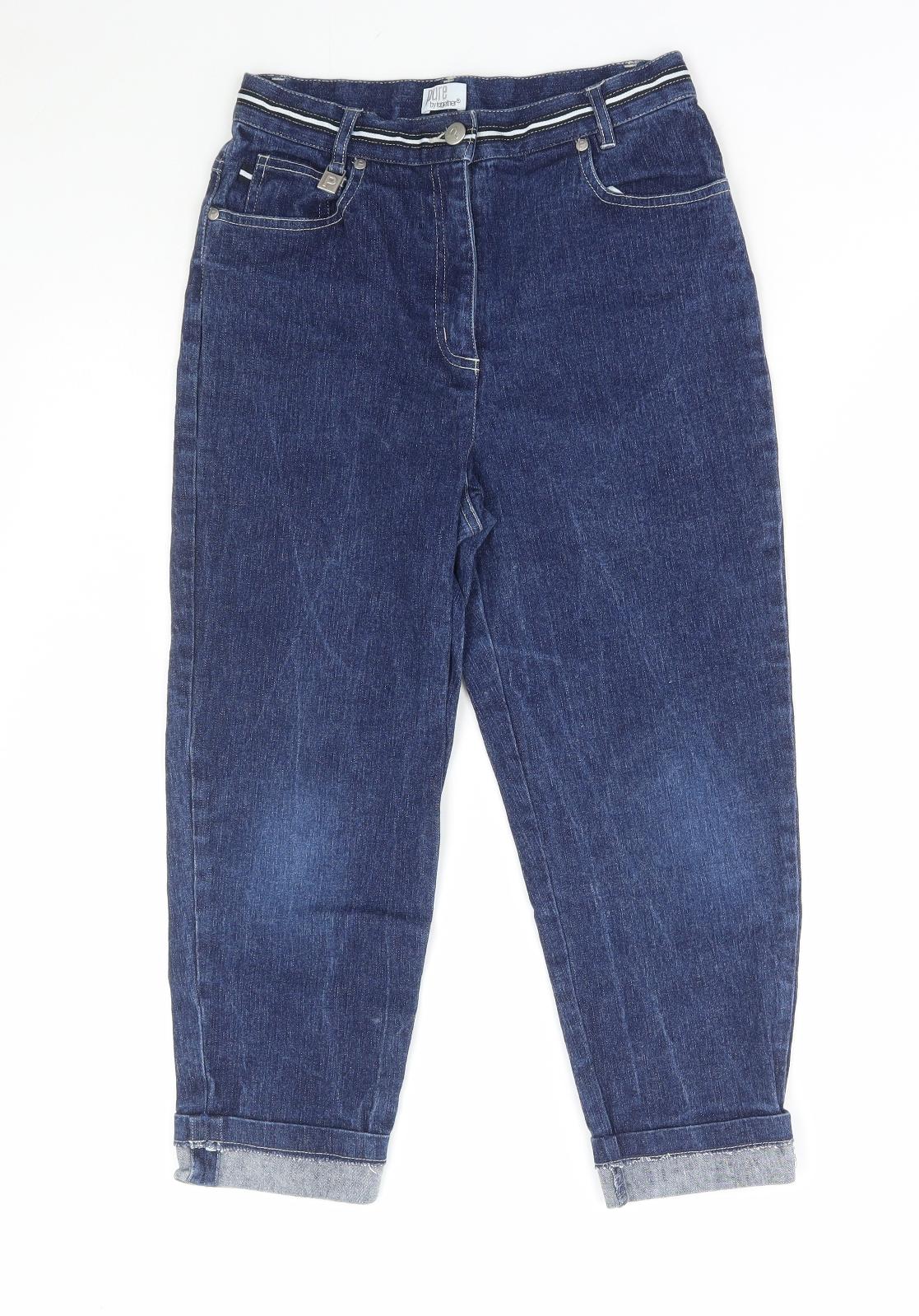 Together Womens Blue Cotton Cropped Jeans Size 10 L21 in Regular Button